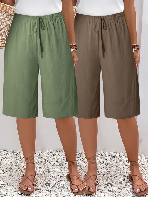 2PCs Plus Size WOMEN'S Shorts-casual Beach Pants - Image 4