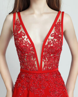 Lace Beaded Toast Dress Temperament Long Style