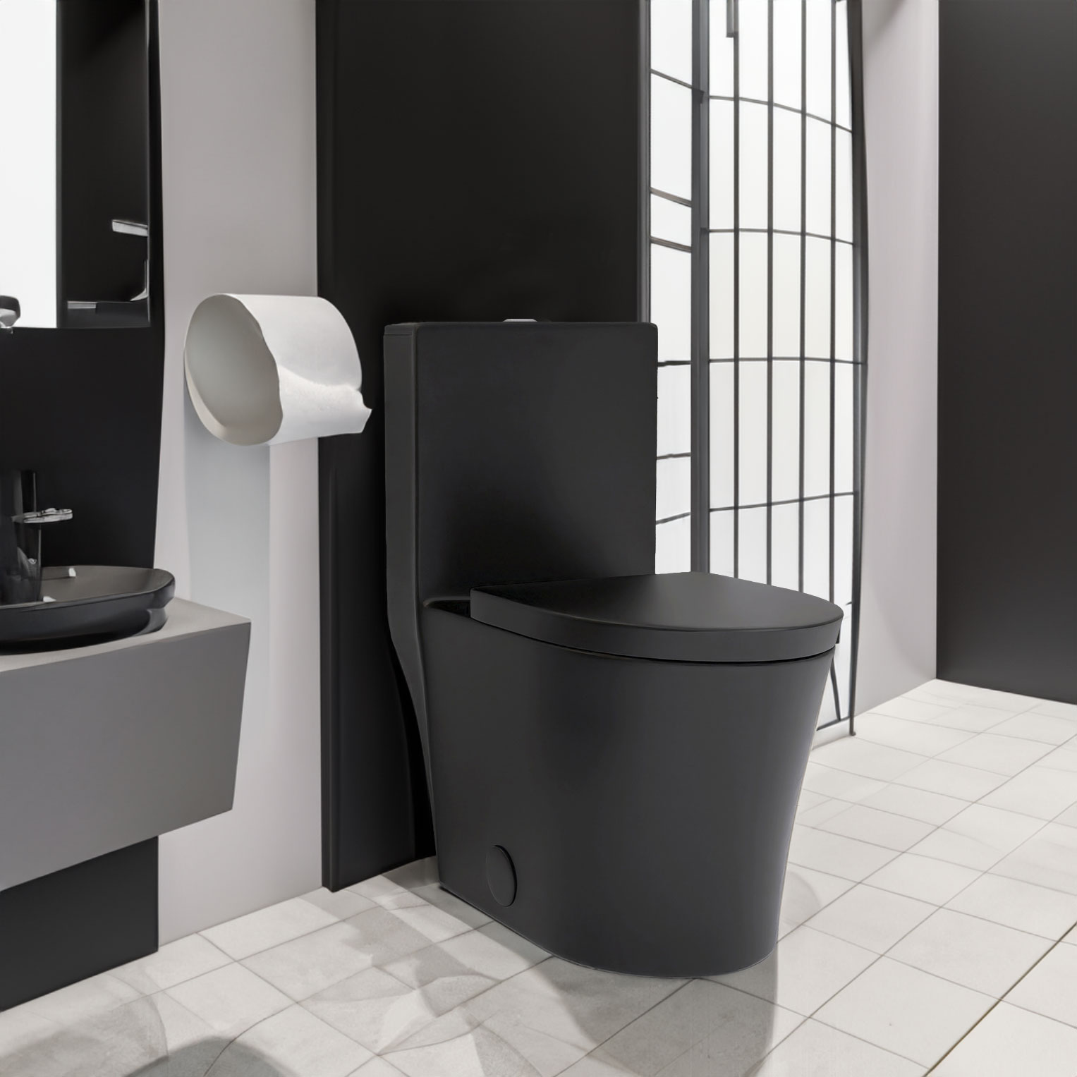Modern black toilet in sleek bathroom design