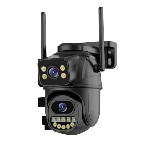 WiFi security camera with LED lights and antennas.