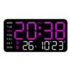 Large Digital Wall Clock Temp Date Week Display Remote Control USB Powered Table Clock Wall-mounted Dual Alarms LED Clocks - Black-purple