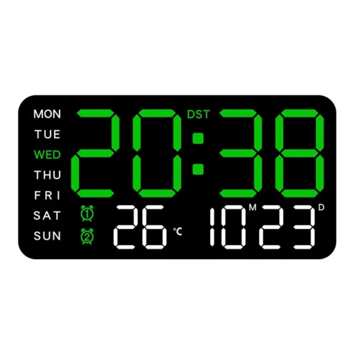 Digital clock showing time, date, and temperature.