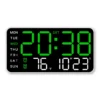 Large Digital Wall Clock Temp Date Week Display Remote Control USB Powered Table Clock Wall-mounted Dual Alarms LED Clocks - White-green