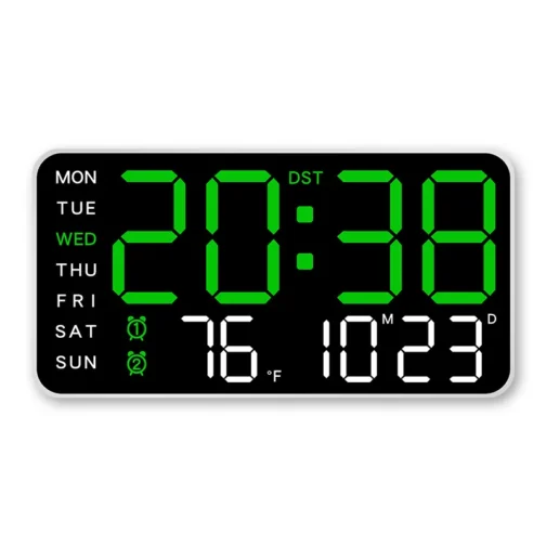 Digital clock showing time, date, and temperature.