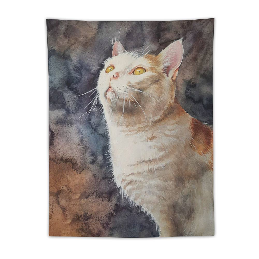 Watercolor painting of a cat with bright eyes.