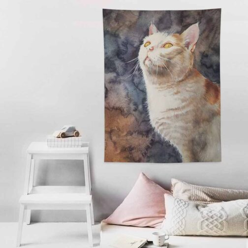 Decorative wall tapestry with cat painting