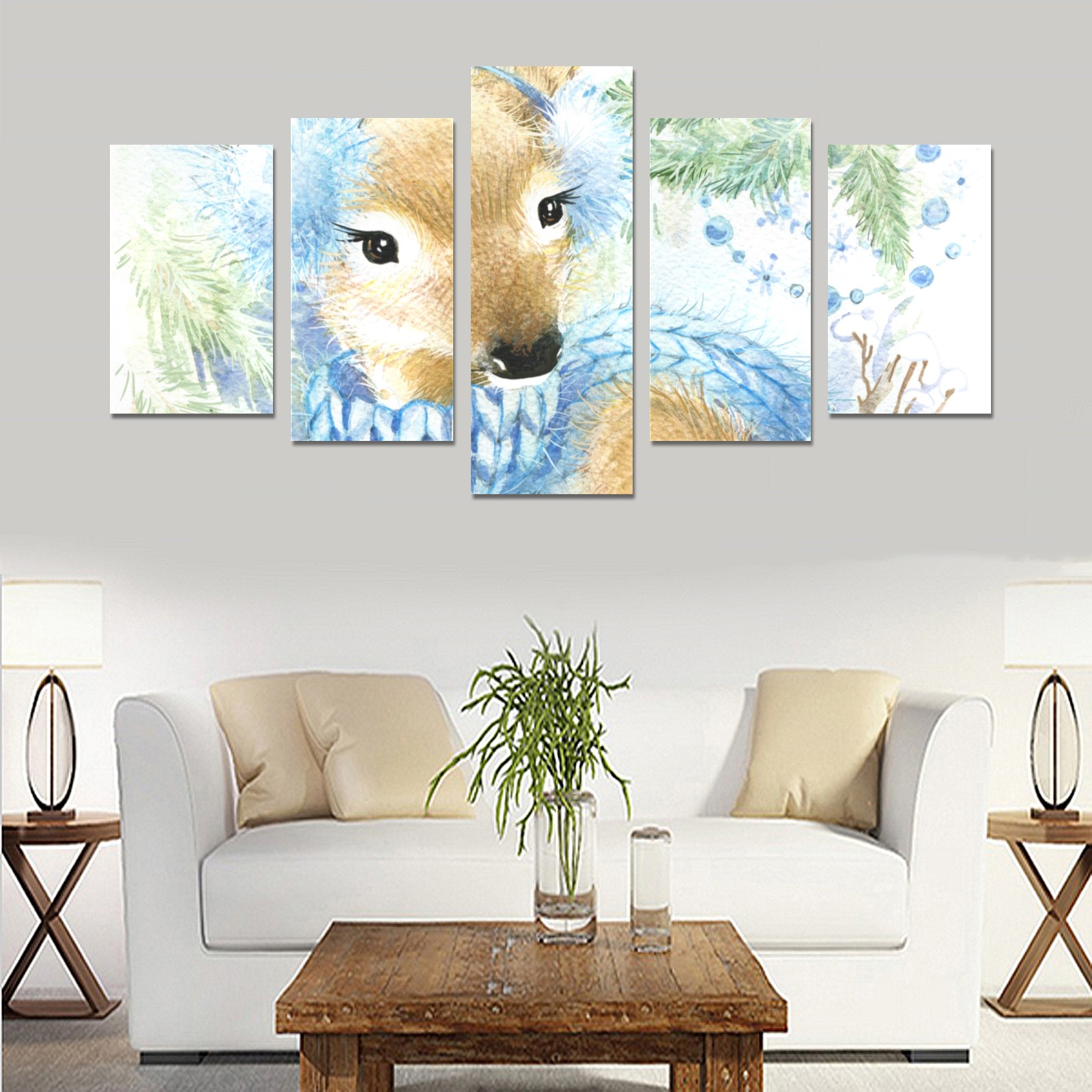 Multicolor wolf painting on living room wall