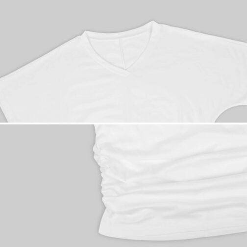 White V-neck t-shirt on gray background