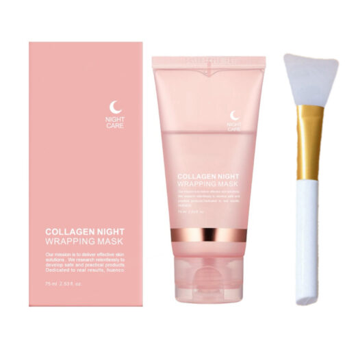 Collagen night mask with applicator for skincare.